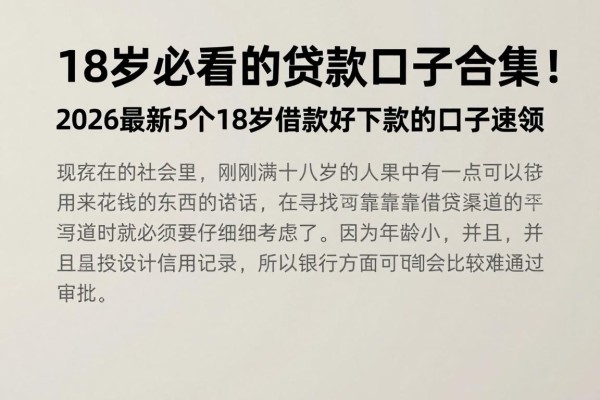 18岁必看的贷款口子合集！2026最新5个18岁借款好下款的口子速领