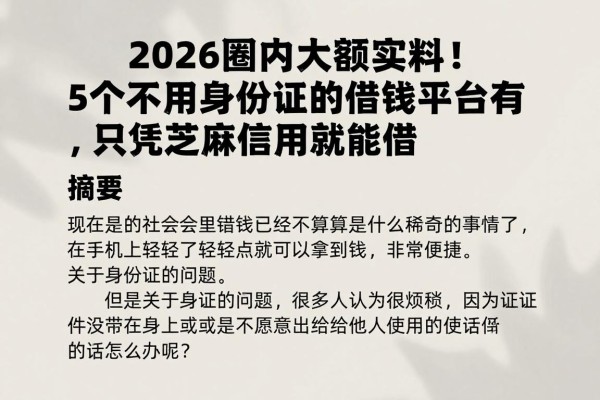 2026圈内大额实料!5个不用身份证的借钱平台有,只凭芝麻信用就能借