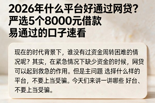 2026年什么平台好通过网贷?严选5个8000元借款易通过的口子速看
