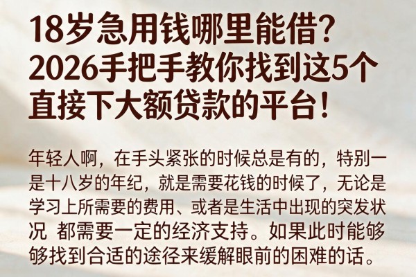 18岁急用钱哪里能借?2026手把手教你找到这5个直接下大额贷款的平台!