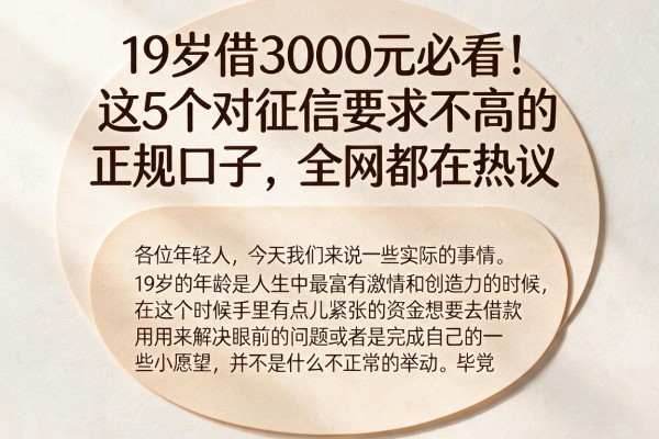 19岁借3000元必看!这5个对征信要求不高的正规口子,全网都在热议
