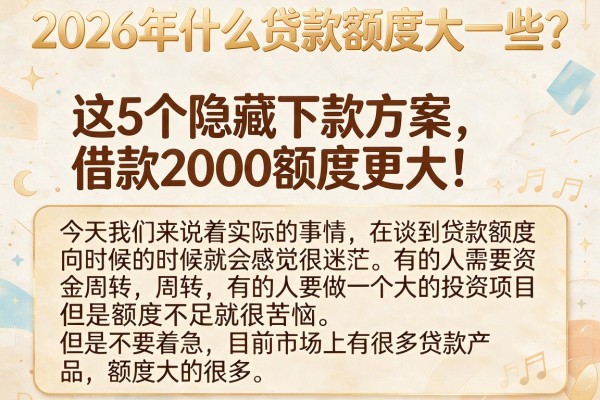 2026年什么贷款额度大一些？这5个隐藏下款方案，借款2000额度更大！