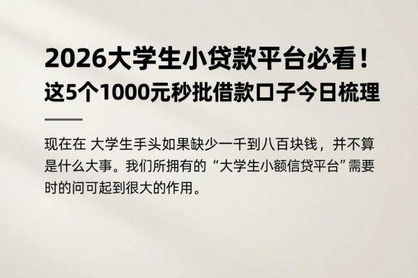 2026大学生小贷款平台必看！这5个1000元秒批借款口子今日梳理