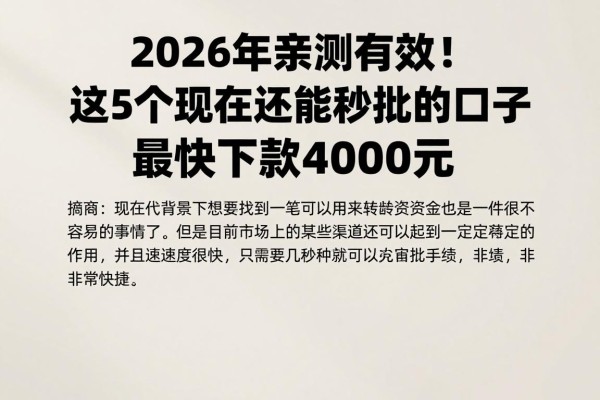 2026年亲测有效！这5个现在还能秒批的口子，最快下款4000元