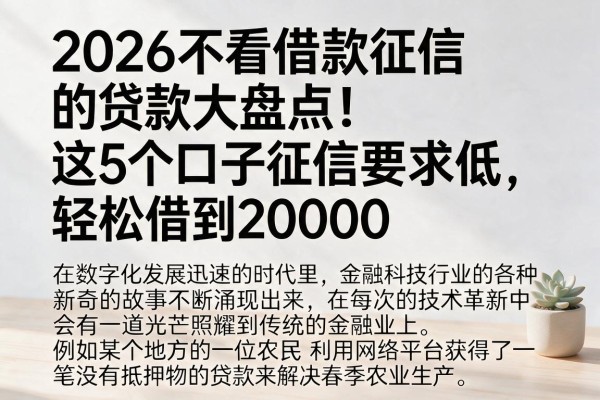 2026不看借款征信的贷款大盘点！这5个口子征信要求低，轻松借到20000