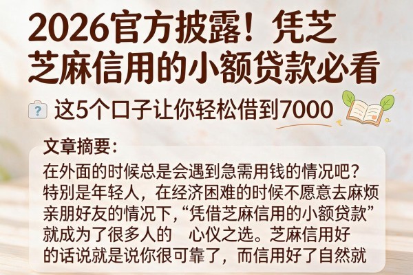 2026官方披露！凭芝麻信用的小额贷款必看，这5个口子让你轻松借到7000