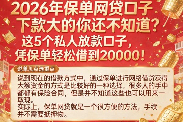 2026年保单网贷口子下款大的你还不知道?这5个私人放款口子,凭保单轻松借到20000!