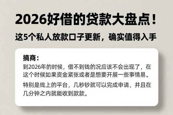 2026好借的贷款大盘点！这5个私人放款口子更新，确实值得入手