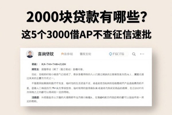 2000块贷款有哪些？这5个3000借款APP不查征信速批