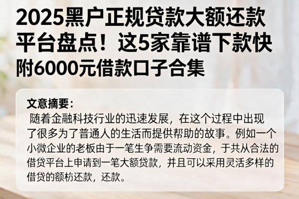 2025黑户正规贷款大额还款平台盘点!这5家靠谱下款快,附6000元借款口子合集