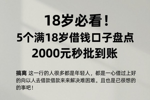 18岁必看！5个满18岁借钱口子盘点，2000元秒批到账
