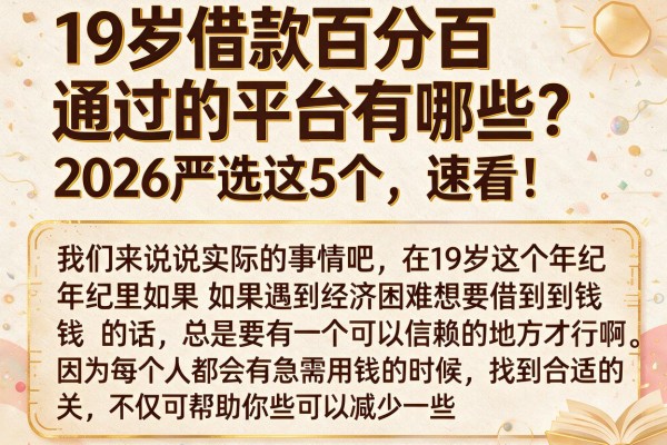 19岁借款百分百通过的平台有哪些？2026严选这5个，速看！