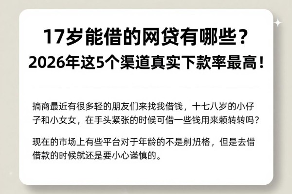 17岁能借的网贷有哪些？2026年这5个渠道真实下款率最高！