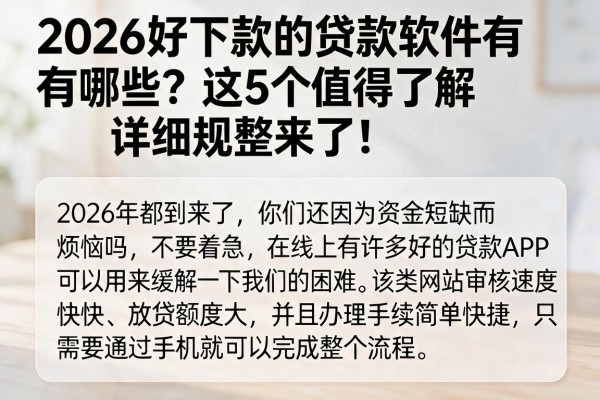 2026好下款的贷款软件有哪些？这5个值得了解，详细规整来了！