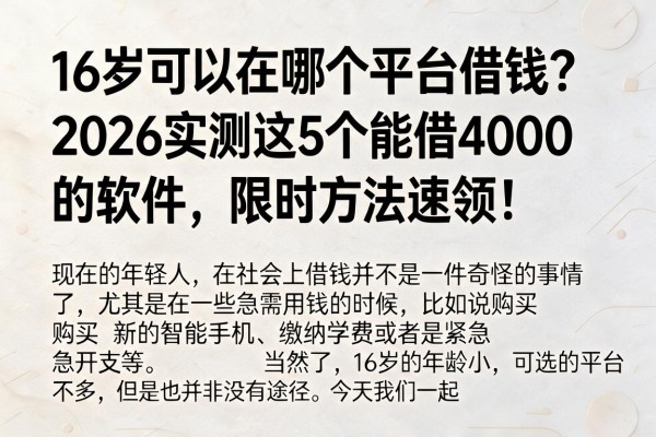 16岁可以在哪个平台借钱？2026实测这5个能借4000的软件，限时方法速领！