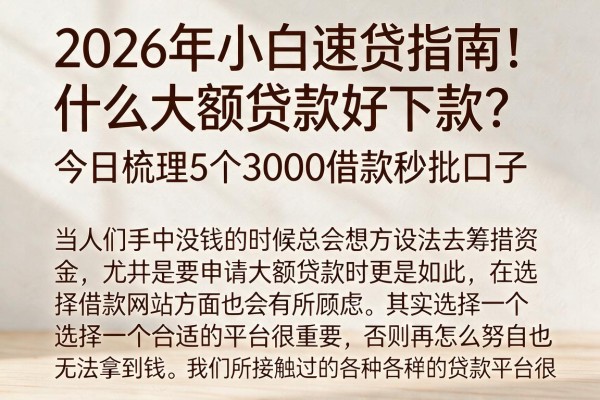 2026年小白速贷指南！什么大额贷款好下款？今日梳理5个3000借款秒批口子