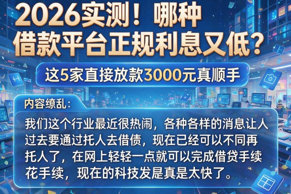 2026实测！哪种借款平台正规利息又低？这5家直接放款3000元真顺手