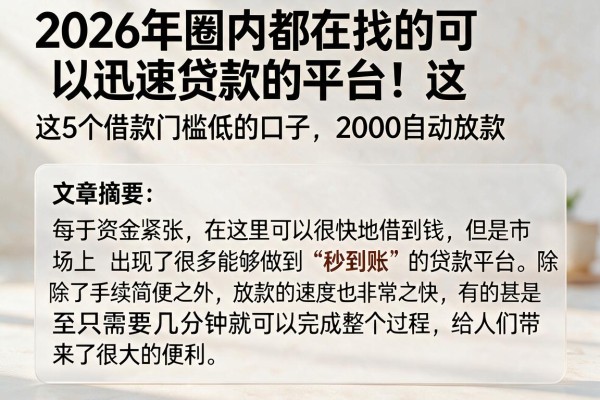 2026年圈内都在找的可以迅速贷款的平台!这5个借款门槛低的口子,2000自动放款