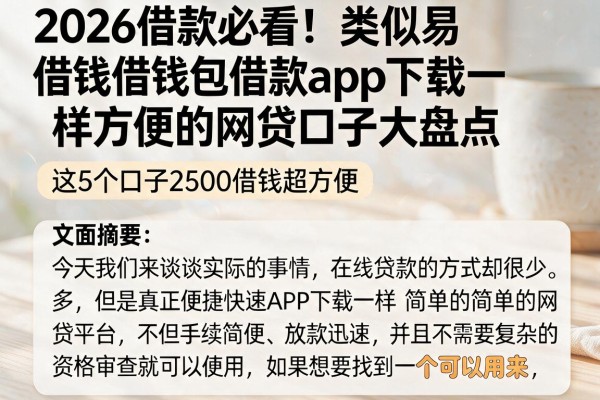 2026借款必看！类似易借钱包借款app下载一样方便的网贷口子大盘点，这5个口子2500借钱超方便