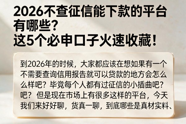 2026不查征信能下款的平台有哪些？这5个必申口子火速收藏！