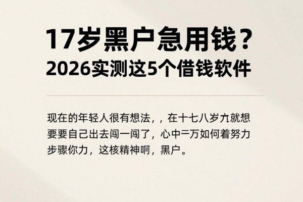 17岁黑户急用钱？2026实测这5个借钱软件，贷款一万步骤超清晰