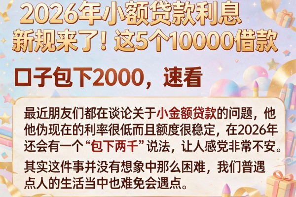 2026年小额贷款利息新规来了！这5个10000借款口子包下2000，速看