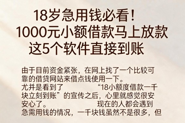 18岁急用钱必看!1000元小额借款马上放款,这5个软件直接到账