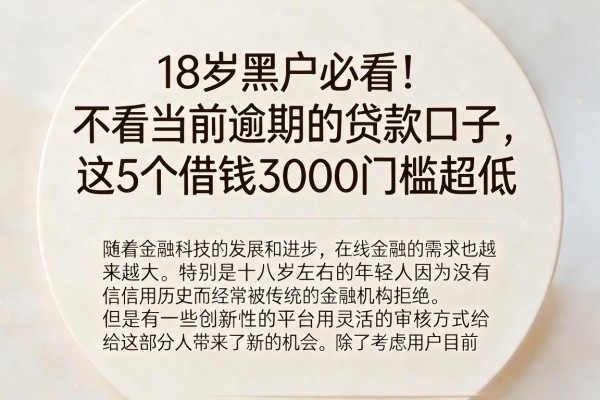 18岁黑户必看！不看当前逾期的贷款口子，这5个借钱3000门槛超低