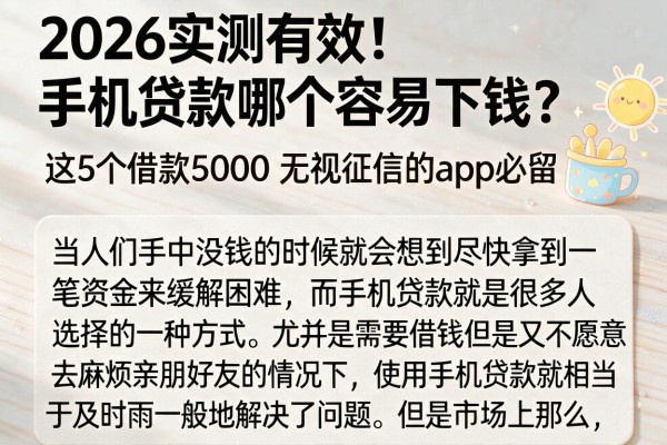 2026实测有效!手机贷款哪个容易下钱?这5个借款5000无视征信的app必留