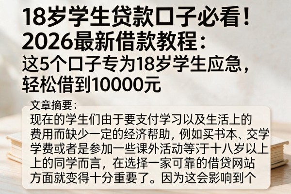 18岁学生贷款口子必看！2026最新借款教程：这5个口子专为18岁学生应急，轻松借到10000元
