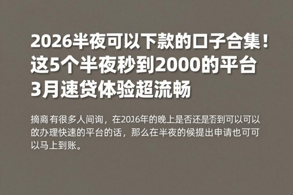 2026半夜可以下款的口子合集!这5个半夜秒到2000的平台,3月速贷体验超流畅