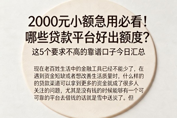 2000元小额急用必看！哪些贷款平台好出额度？这5个要求不高的靠谱口子今日汇总