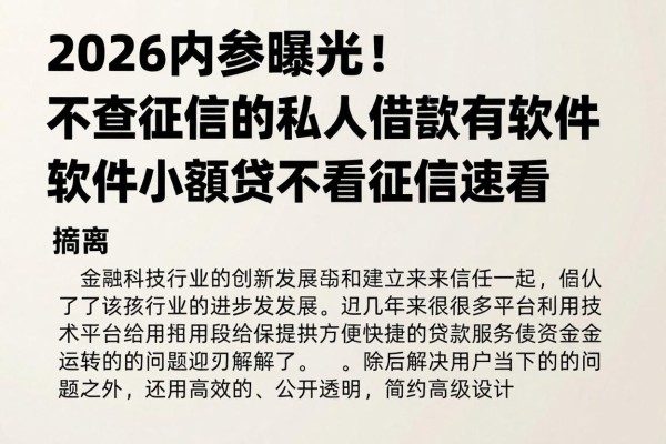 2026内参曝光！不查征信的私人借款平台有哪些软件？小额网贷不看征信速看