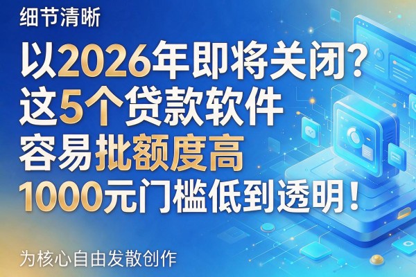 2026年即将关闭?这5个贷款软件容易批额度高,1000元门槛低到透明!