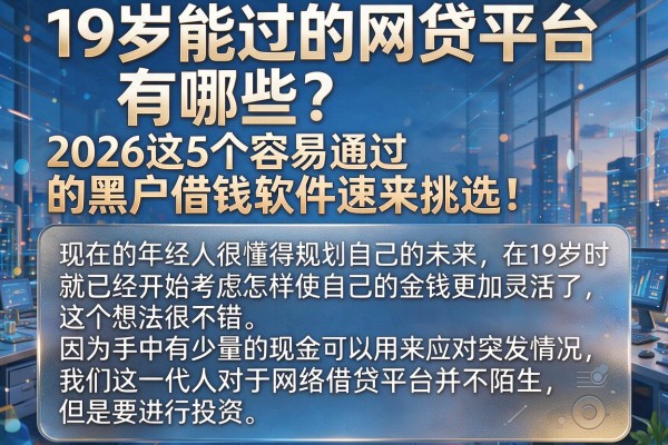 19岁能过的网贷平台有哪些？2026这5个容易通过的黑户借钱软件速来挑选！