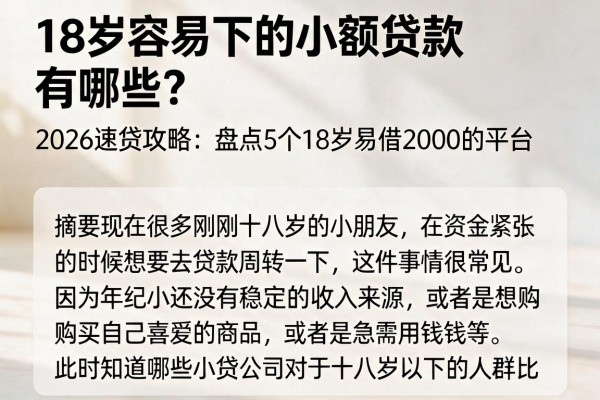 18岁容易下的小额贷款有哪些？2026速贷攻略：盘点5个18岁易借2000的平台