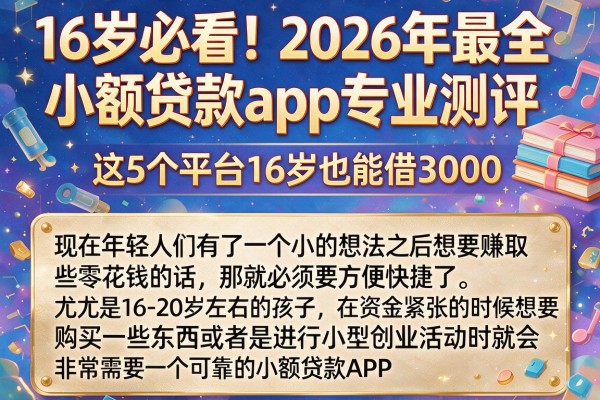 16岁必看!2026年最全小额贷款app专业测评,这5个平台16岁也能借3000