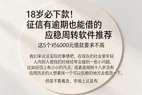 18岁必下款！征信有逾期也能借的应急周转软件推荐，这5个对6000元借款要求不高