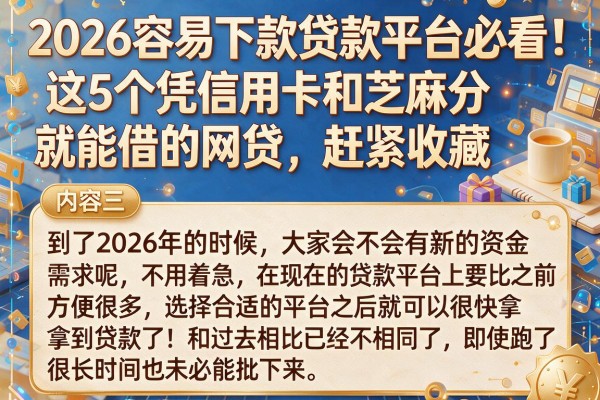 2026容易下款贷款平台必看!这5个凭信用卡和芝麻分就能借的网贷,赶紧收藏