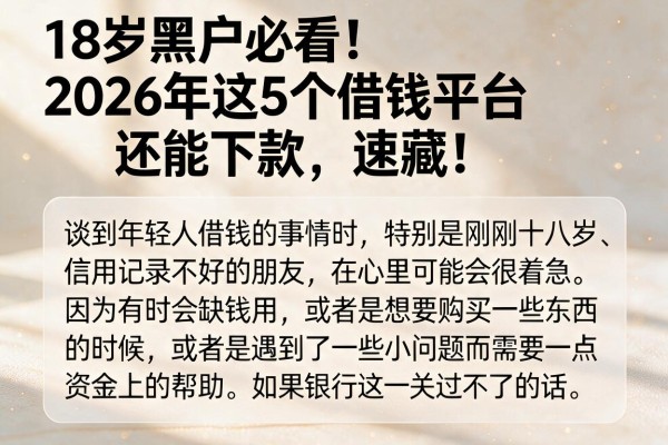 18岁黑户必看！2026年这5个借钱平台还能下款，速藏！