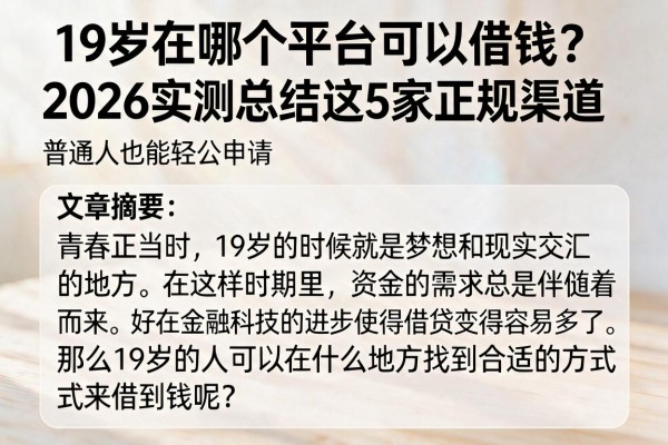 19岁在哪个平台可以借钱？2026实测总结这5家正规渠道，普通人也能轻松申请