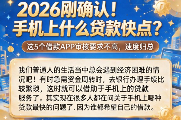 2026刚确认！手机上什么贷款快点？这5个借款APP审核要求不高，速度归总