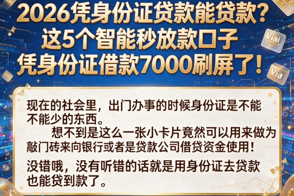 2026凭身份证贷款能贷款？这5个智能秒放款口子凭身份证借款7000刷屏了！