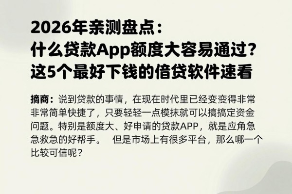 2026年亲测盘点:什么贷款app额度大容易通过?这5个最好下钱的借贷软件速看
