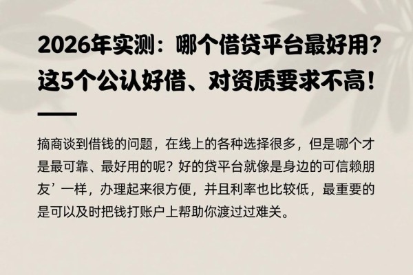 2026年实测：哪个借贷平台最好用？这5个公认好借、对资质要求不高！