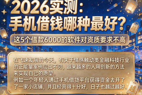 2026实测：手机借钱哪种最好？这5个借款6000的软件对资质要求不高