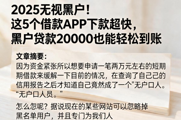 2025无视黑户！这5个借款APP下款超快，黑户贷款20000也能轻松到账