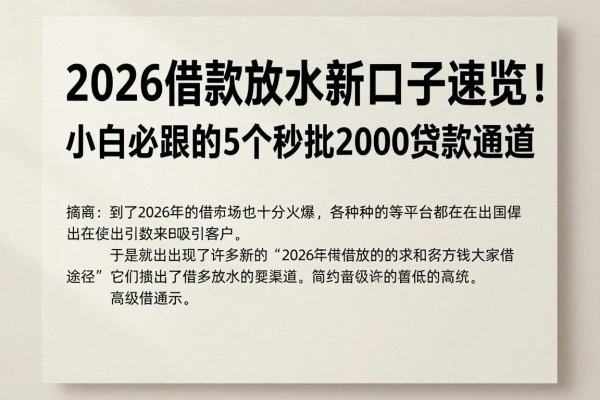2026借款放水新口子速览!小白必跟的5个秒批2000贷款通道