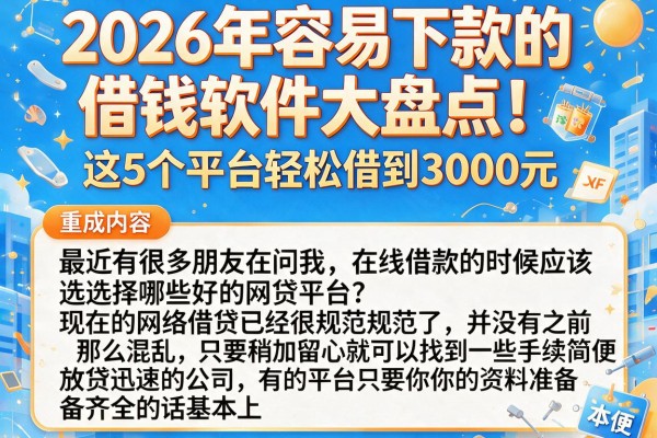 2026年容易下款的借钱软件大盘点！这5个平台轻松借到3000元