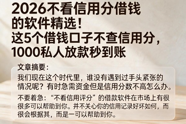 2026不看信用分借钱的软件精选!这5个借钱口子不查信用分,1000私人放款秒到账